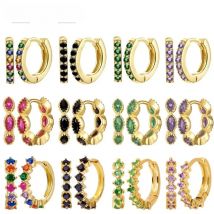 925 Silver Ear Buckle colorful Crystal Zircon Hoop Earrings for Women Minimalist Fashion Huggie Earrings Jewelry Christmas Gift