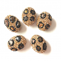 5pcs High Quality Leopard Print Rhinestone Paved Focal Beads Oval Disco Clay Loose Spacers for Jewelry Bracelets Necklace Making