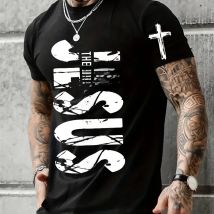 Loose Men T-shirt Summer Jesus The Way The Truth The Life Print T Shirt Christian Bible  Retro Design Men Street Tee Clothing