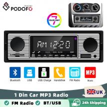 Podofo BT Car Radio Vintage MP3 Player FM Tuner Stereo USB AUX Classic Car Retro Audio Receiver Speaker Accessories