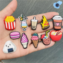 Coffee Pizza Food Drink Sushi Ice Cream Tea PVC Shoe Charms Sandals Accessories Shoes Buckle Decorations Fit Kid Gift