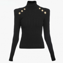 HarleyFashion Women Winter Wool Blend Black Turtleneck Pullover SweaterTop Quality Casual Knit Fabric