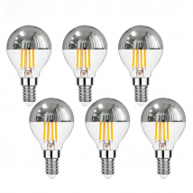 Genixgreen E12 E14 LED Mirror Light Bulb Dimmable 4W G45 Top Silver Crown Globe 2700K Decor Corridor G14 Half Chrome Edison Bulb
