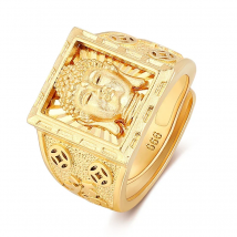 Men's Gold Color Ring Buddha Finger Ring Resizable Buddha Head Carved Ring Buddhist Jewelry