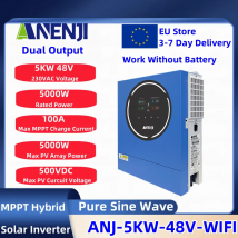 Hybrydowy inwerter solarny 5kW 48V z podwójnym wyjściem off-grid 220V on-grid, wbudowany kontroler ładowania MPPT 100A, PV 60-500VDC