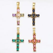OCESRIO Big Rainbow Colorful Cross Pendants for Necklace Gold Plated  Copper Zircon Religious Jewelry Components pdta638