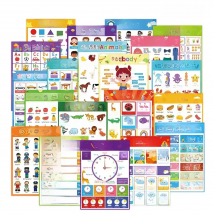 Lachilly 20 Themes Learning English A4 Poster for Kids Fruit Color Animal Body Big Card Baby