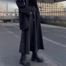 Loose Hip-Hop Punk Elastic High Waist Cargo Skirt Women Korean Ulzzang Casual Gothic Long Dark Skirt 2021 Streetwear Black Saia