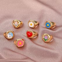 VIVILADY New Retro Cute Zircon Copper Geometric Flowers Heart Bee Hollow Butterfly Pearl Ring For Women Fashion Jewelry Party