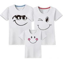1pcs Smile Face Cotton Summer Short Sleeve Family Matching T-shirts Mother Daughter Father Son Tops Tees Family Clohthing