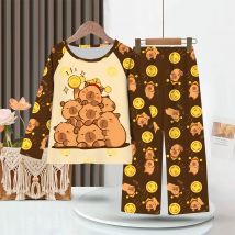 Capybara Children's Thin Pajamas Boy Cartoon Anime Figures Home Clothing Girl Long Sleeved Long Pants Nightwear Set Kid Clothes
