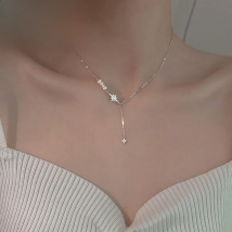 MEWANRY Silver Color Clavicle Chain Necklace for Women Trendy Elegant Charm Simple Pearl Star Zircon Tassel Bride Jewelry