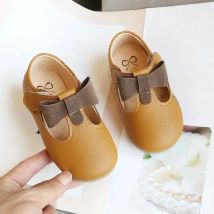 Princess Toddlers Girls Leather Shoes T-strap With Bow-knot Kids Flats Cut-outs Dress Shoes Soft 2023 Spring Autumn New Sweet