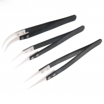 ESPLB Anti-Static Ceramic Tweezers Stainless Steel Industrial Ceramic Tweezers Insulated Straight/Curved Tip Black-Whit Tweezers