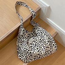 Fashion Canvas Bag Female Handbag Tote Large Capacity Underarm Bag Vintage Leopard Pattern Shoulder Shopping Bag