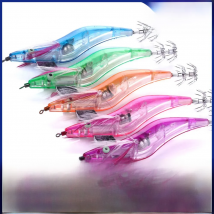 FLYSAND Flashing LED Light Lead Sinker Squid Jig Hook Wooden Shrimp Artificial Fishing Lures Octopus Cuttlefish Shrimp Hard Bait