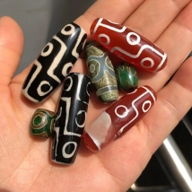 Green Red Prayer Mala Black Tibetan Mystical Agates Dzi Stone Beads Oval 9 eyed Beads for jewelry making bracelet Religion faith