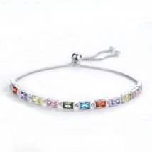 KALETINE 925 Sterling Silver Tennis Bracelets for Women Square Rainbow Stone CZ Charm Bracelet Adjustable Men Jewelry Bohemian