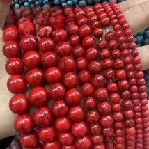 Wholesale Natural Stone Red Howlite Turquoises Round Loose Beads 6 8 10 12mm Bracelet Fit Diy Charm Beads For Jewelry Making 15"