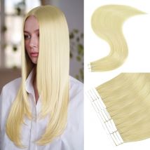 Tape-in-Haarverlängerungen, Echthaar, hellblonde Haarverlängerungen, 20 Stück, Tape-Ins, gerade, nahtlos, natürlich, unsichtbares Klebeband, 50 g