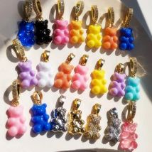 HangZhi 2021 New Colorful Resin Gummy Bear Pearl Zircon Metal Pendant Chain Necklace for Women Girls Party Jewelry Gifts