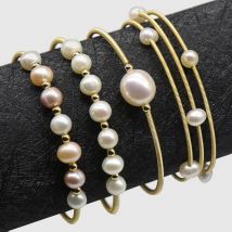 Elegant Pearl Cuff Bangles Bracelets Baoruqe Potato Pearls Beaded Open Wrist Natural Freshwater Pearl Bracelets Bangles Women