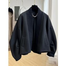 French black unique design coat women's spring and autumn new fashion plus size pleated personality literary leisure cardigan