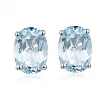 HUTANG Aquamarine Women's Stud Earrings Natural Blue Gemstone Solid 925 Sterling Silver Fine Elegant Classic Jewelry for Gift
