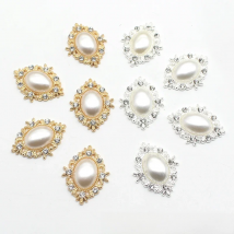 10pcs 33*25mm Retro Oval Pearl Alloy Rhinestone Button Jewelry Hairpin Clothing Wedding Decoration Handmade Diy Accessories
