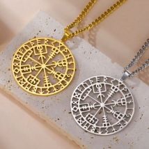 LIKGREAT Vintage Viking Kompass Rune Anhänger Halskette Edelstahl Nordic Odin Vegvisir Amulett Punk Party Schmuck Geschenk 2025