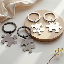 2pcs Stainless Steel Puzzle Keychain Metal Couples Personalized  Keyring Accessories Custom LOGO Letters Engraved Key Chain Gift