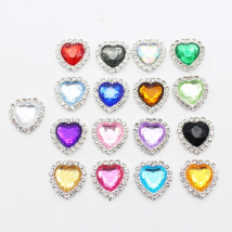 10pcs 20mm Silver Metal Heart Acrylic Rhinestone Ornament DIY Flat Bottom Wedding Decor Sewing Accessories