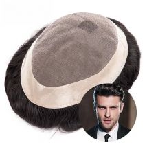 Toupee Mono Male Men's Wig Human Hair 130% Density Durable Male Hair Prosthesis Toupee Men 6" Hair Replacement System For Men