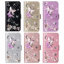 Flip Wallet Phone Case For IPhone 17Pro Max 16 15 14 13 12 11 Pro Max XR XS Max X 8 7 12mini  Glitter Rhinestone Cover Coque