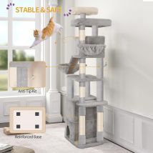 Albero per Gatti da 185 cm, Grande Torre per Gatti da Interno, Arredamento per Gatti con 2 Piattaforme, 3 Cucce, 6 Tiragraffi