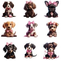 15cm Kid Cartoon Bow Dog Heat Transfer Stickers Iron On Transfer Sticker For Clothes Patches For Clothing Ready To Press Decor