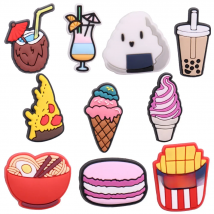 1PCS PVC Buckle Clog Chips Cocktails Bubble Tea Pizza Coffee Macarons Ice Cream Coconut Milk Noodles Shoe Charms Decorations