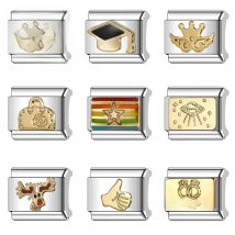 Trusta 2024 Women Crown Star Handbag Charm Italian Links 9mm Bracelet Stainless Steel for Girls Birthday Gift DIY Jewelry N114