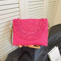Straw Handmade Weave Clutch Bag Solid Color Pouch Purse Female Summer Flap Bohe Beach Wallets Crossbody Bag