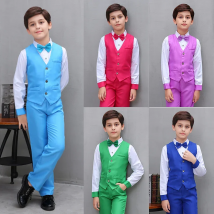 LOLANTA 4Pcs Kids Boys Formal Vest Suits Child Clothes Sets Wedding Piano Performance Outfits 3-12 Years