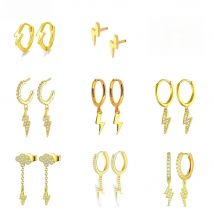 925 Sterling Silver Needle Minimalist Lightning Pendant Hoop Earrings for Women Premium Trend Gold Earrings Party Luxury Jewelry