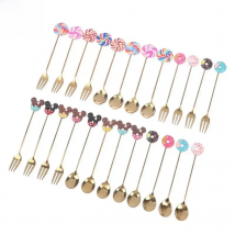 4pcs Stainless Steel Donuts Candy Spoon Forks Kitchen Tableware Milk Coffee Stirring Spoons Dessert Cake Tools Cutlery Spoon Set