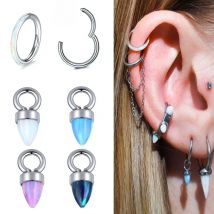 1PC Titanium Opal Bullet Charm Hinged Segment Nose Ring Cartilage  Earring Hoop Accessory Women Pendant Piercings Body Jewelry