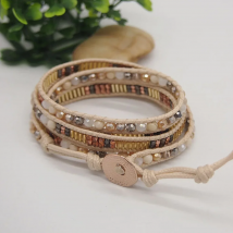 5 Times Wrap with Beige Mix Wrap Beadwork Bracelet Jewelry Gift for Mom Women Bracelets