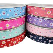 5 Yards 25mm Daisy Flowers Printed Grosgrain Ribbon For Gift Wrapping Christmas Wedding Party Decoration DIY Hair Bows
