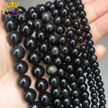 Natural Stone Smooth Black Obsidian Round Loose Beads For Jewelry Making DIY Bracelet Charms Accessories 15" 4/6/8/10/12mm