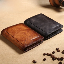 Manbang Men's Wallets RFID Genuine Leather Trifold Wallets For Men with ID Window and Credit Card Holder