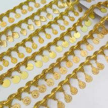 1Yard Gold Silver Pendant Lace Ribbon Trims For Stage Performance Party Cosplay Wedding Clothes DIY Sewing Garments Accessories