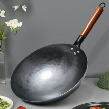 Iron Wok,30-36cm Hand Forging Iron Woks Pre-seasoned Kitchen Cooking Pot Chinese No Coating Non-stick Pan for Gas Cooker