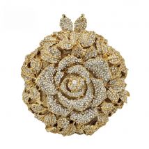 Boutique De FGG (in stock) Rose Flower Women Crystal Evening Clutch Bags Bridal Floral Handbag and Purse Wedding Party Prom Bag